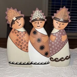 Handmade 3 Wise Men Peruvian Folk Art Terracotta Red Clay Nativity One Piece 9x8